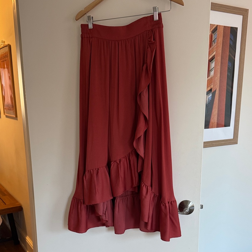 Maje Asymmetrical Red Ruffle Skirt